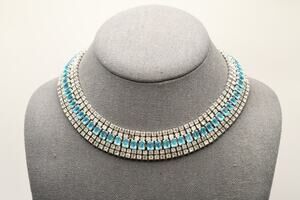 Vintage Joseph Wiesner Aqua Blue Clear Rhinestone Choker Necklace Signed